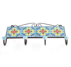 Turquoise And Red Tiny Flower Ceramic Tiles Hooks Online