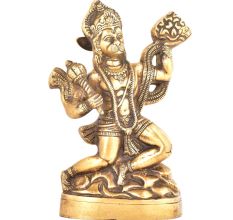 Handcrafted Brass Hanuman Statue Holding Mountain Of Herbs