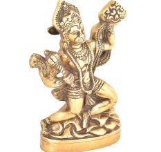 Handcrafted Brass Hanuman Statue Holding Mountain Of Herbs