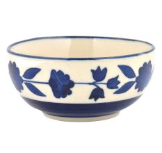 White Blue Floral Border Bowl Set of 2