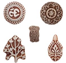 Set of 5 Piece New Mix Wooden Printing Blocks