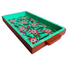 Green Color Floral Design Hand Made Painting Tray