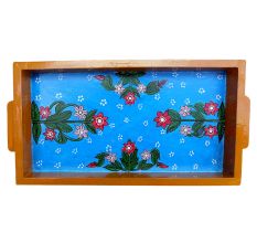 Blue Floral Design Wooden Tray
