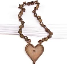 Tribal Brass Heart Pendant Long Necklace
