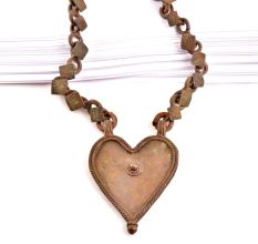 Tribal Brass Heart Pendant Long Necklace