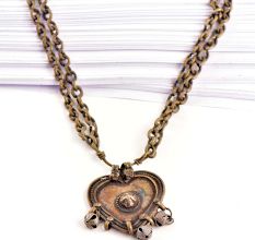 Beaded Necklace Pendant Brass Bells