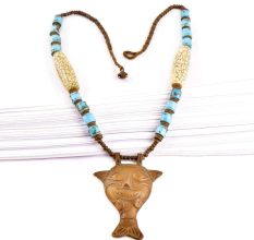Tribal Brass Mask with Blue Beads Necklace