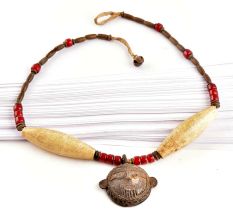 Tribal Single Man Face Mask Pendent Beaded Jewelery