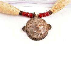 Tribal Single Man Face Mask Pendent Beaded Jewelery
