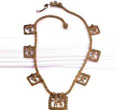 Vintage Tribal Necklace Brass Chain with Tribal Figures
