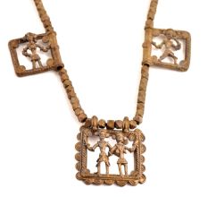 Vintage Tribal Necklace Brass Chain with Tribal Figures