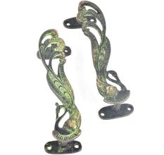 Brass Indian Peacock Door Handles With Patina(Set Of 2)