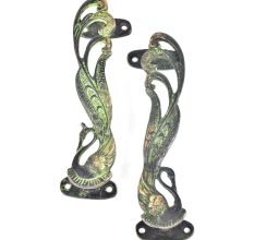 Brass Indian Peacock Door Handles With Patina(Set Of 2)