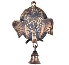 Brass Ganesha Face With Bell Wall Hanging