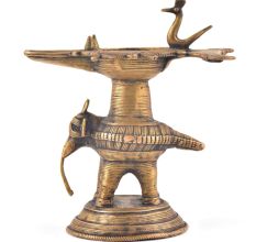 Brass Oil Lamp With peacock and Elephant Figurine