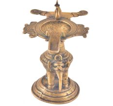 Brass Oil Lamp With peacock and Elephant Figurine