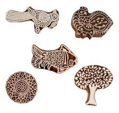 Set of 5 Piece New Mix Wooden Printing Blocks