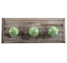 Pea Green White Dot Wooden Hooks