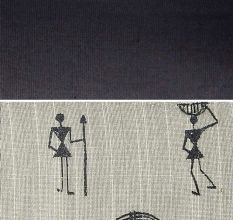 Handmade Grey Color Warli Painted Cotton Silk Clutch bag for Women