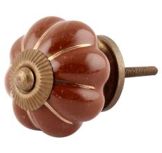 Dark Brown With Golden Line Ceramic Melon Drawer Knob Online
