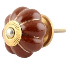 Dark Brown With Golden Line Ceramic Melon Drawer Knob Online
