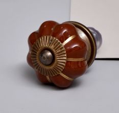 Dark Brown With Gold Line Medium Ceramic Melon Knob