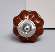 Dark Brown With Gold Line Medium Ceramic Melon Knob