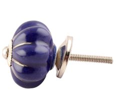 Navy Blue With Silver Line Medium Ceramic Melon Knob