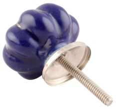 Navy Blue With Silver Line Medium Ceramic Melon Knob