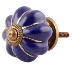 Navy Blue With Silver Line Medium Ceramic Melon Knob