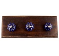 Navy Blue With Silver Line Medium Ceramic Melon Wooden Hooks