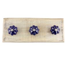 Navy Blue With Silver Line Medium Ceramic Melon Wooden Hooks