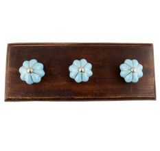 Turquoise Golden Line Medium Ceramic Melon Wooden Hooks