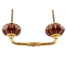Dark Brown With Golden Line Ceramic Melon Bridge Handles