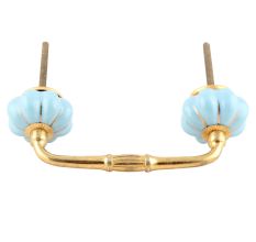 Turquoise With Golden Line Medium Ceramic Melon Bridge Handle