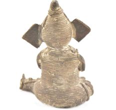 Tribal Brass Sitting Musician Ganesha Statue