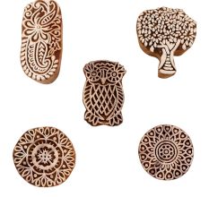 Set of 5 Piece New Mix Wooden Printing Blocks