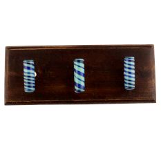 Navy Blue Striped Tube Glass Wooden Hooks