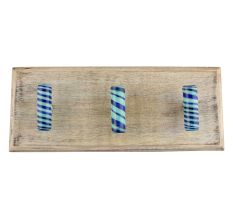 Navy Blue Striped Tube Glass Wooden Hooks