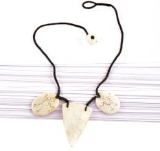 Tribal Figure Engraved 3 White Shell Necklace With Black Cord