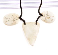 Tribal Figure Engraved 3 White Shell Necklace With Black Cord