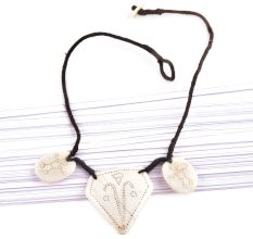 Engraved Figure 3 White Shell Necklace with Black Cord