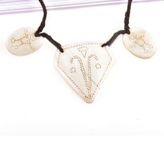 Engraved Figure 3 White Shell Necklace with Black Cord