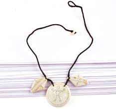 Three Sea Shell Engraved Necklace with Black Cord