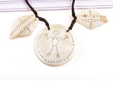 Three Sea Shell Engraved Necklace with Black Cord