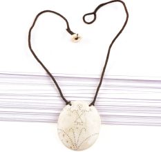 Engraved Tribal Design Sea Shell Pendant With Black Cord