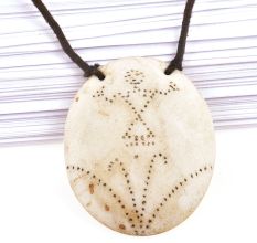 Engraved Tribal Design Sea Shell Pendant With Black Cord