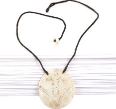 Single Sea Shell Pendant With Engraved Design With Black Cord