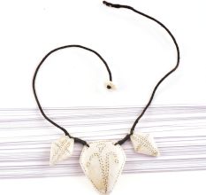 Tribal Figure Engraved Sea Shell Pendant With Black Cord