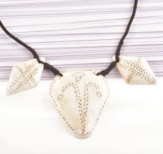 Tribal Figure Engraved Sea Shell Pendant With Black Cord